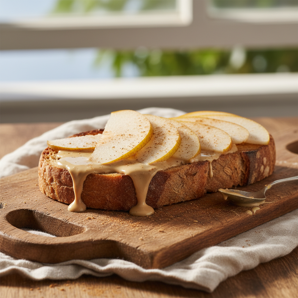 Tahini Drizzle Toast with Sliced Pear
