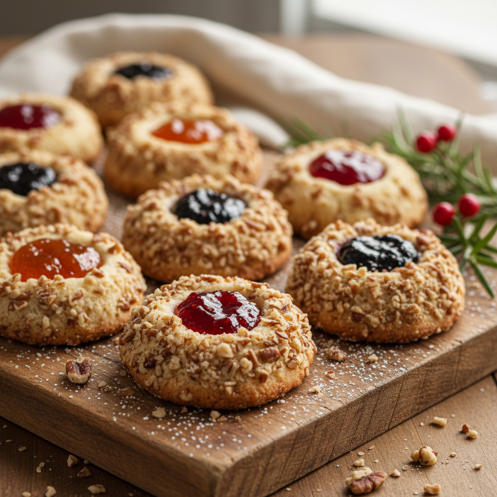 Pecan Shortbread Thumbprint Cookies
