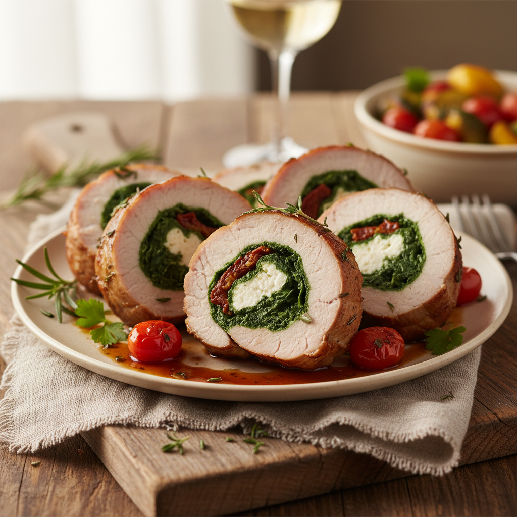 Stuffed Pork Tenderloin with Spinach & Garlic