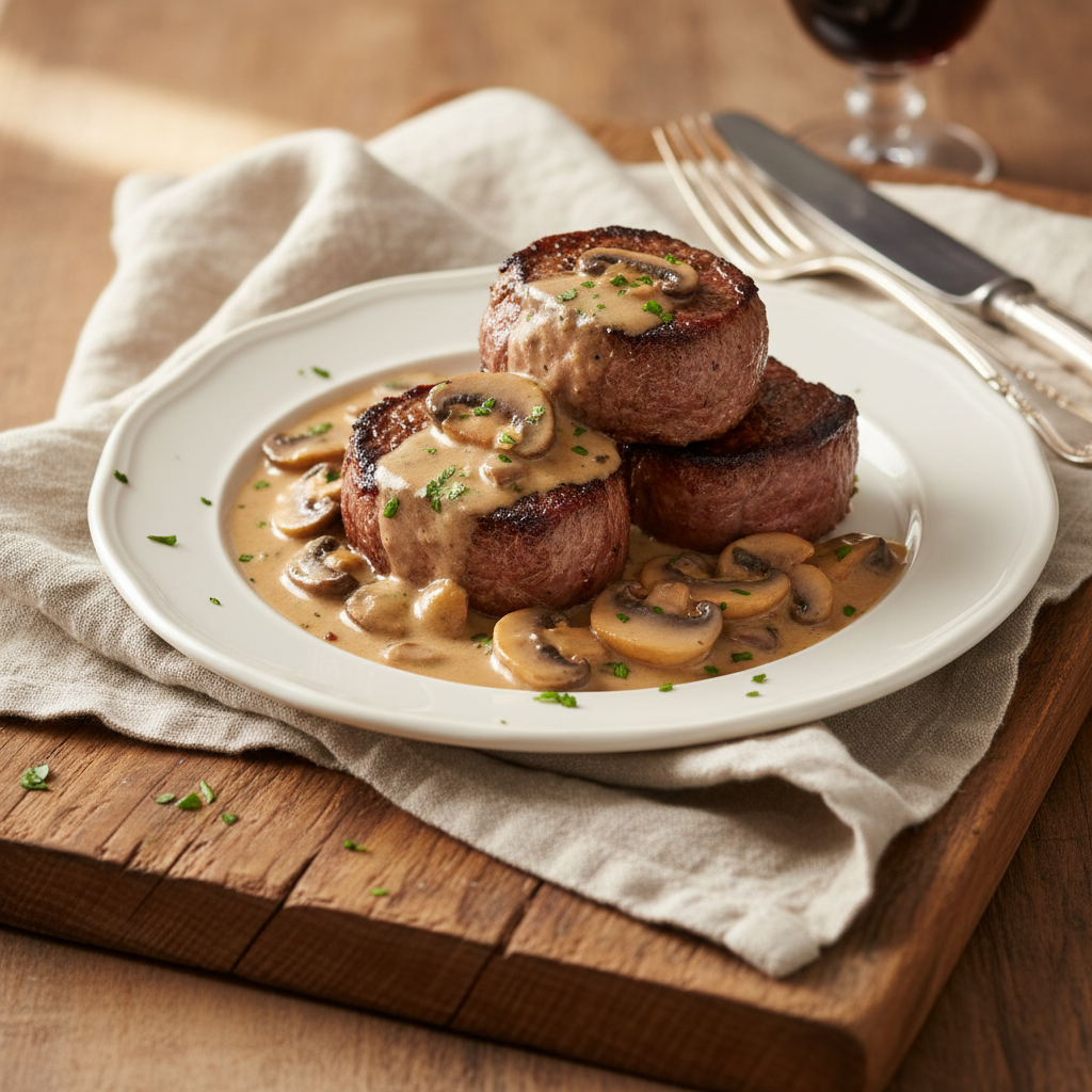 Beef Tenderloin Medallions with Mushroom Sauce