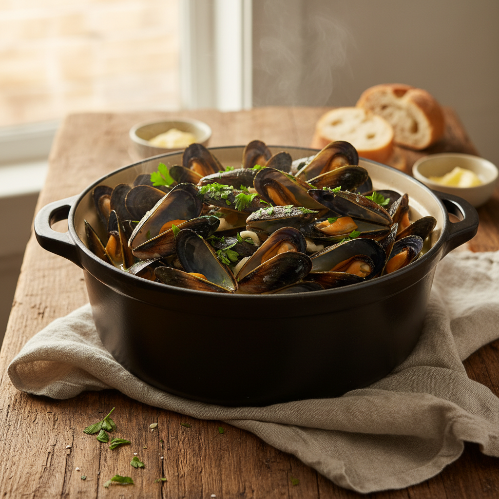 Steamed Mussels in White Wine Broth