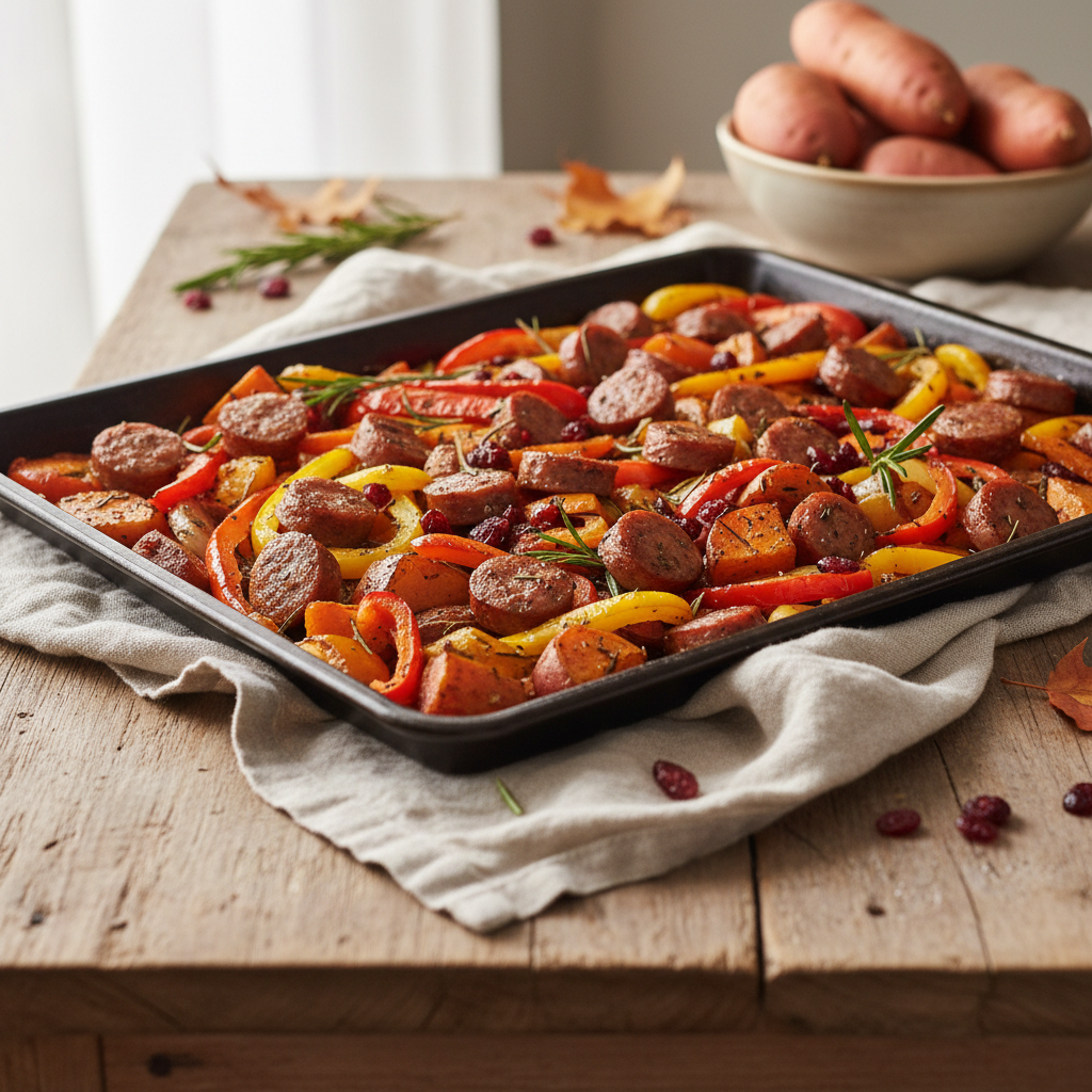 Sheet-Pan Sausage, Peppers & Sweet Potatoes