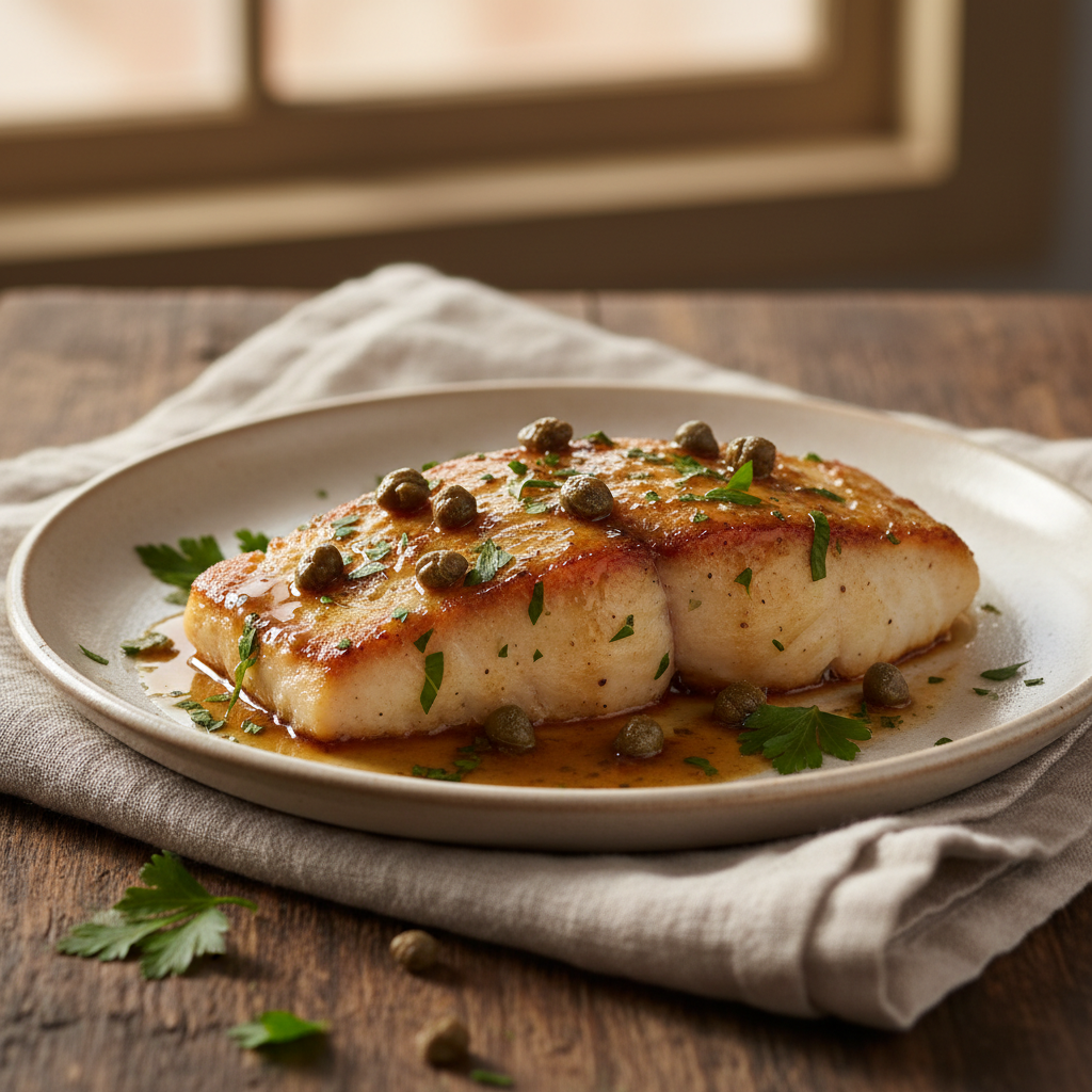 Halibut with Brown Butter Caper Sauce