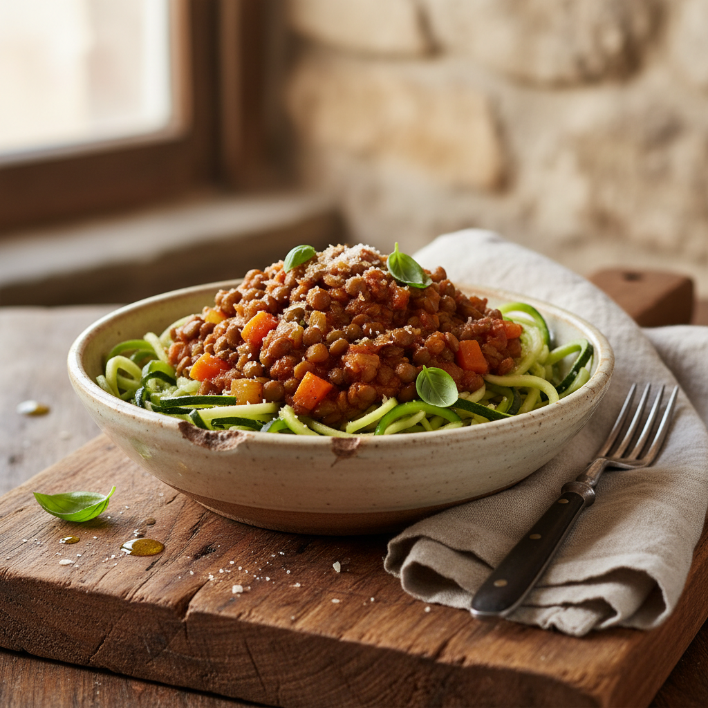 Lentil Bolognese over Zucchini Noodles