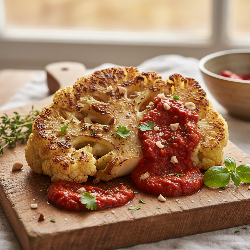 Roasted Cauliflower Steaks with Romesco