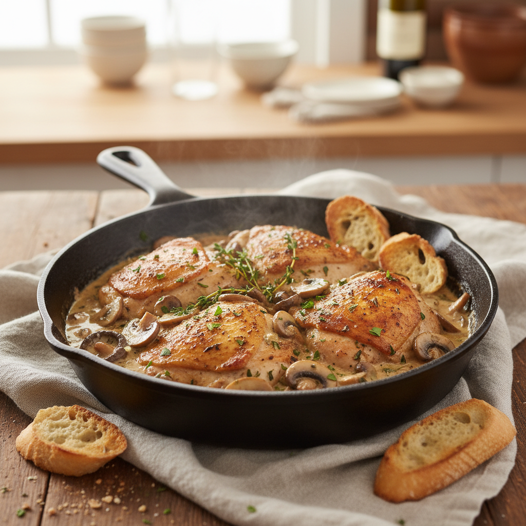 Skillet Chicken Thighs with Mushroom Sauce