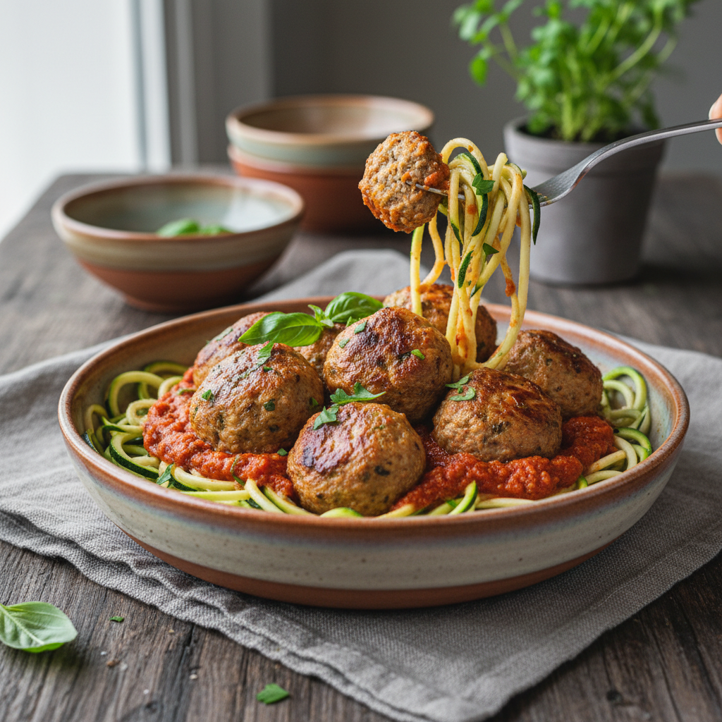 Sheet-Pan Meatballs with Marinara & Zucchini Noodles