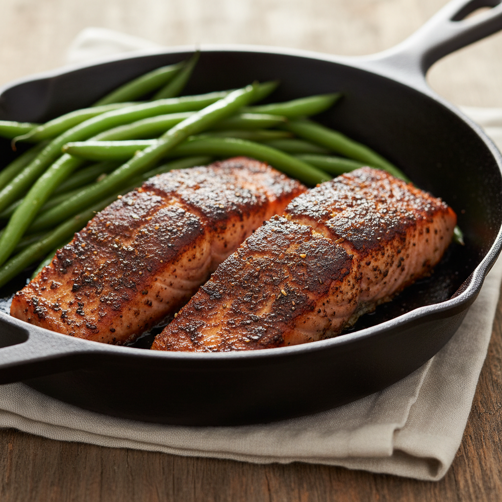 One-Pan Blackened Salmon & Green Beans