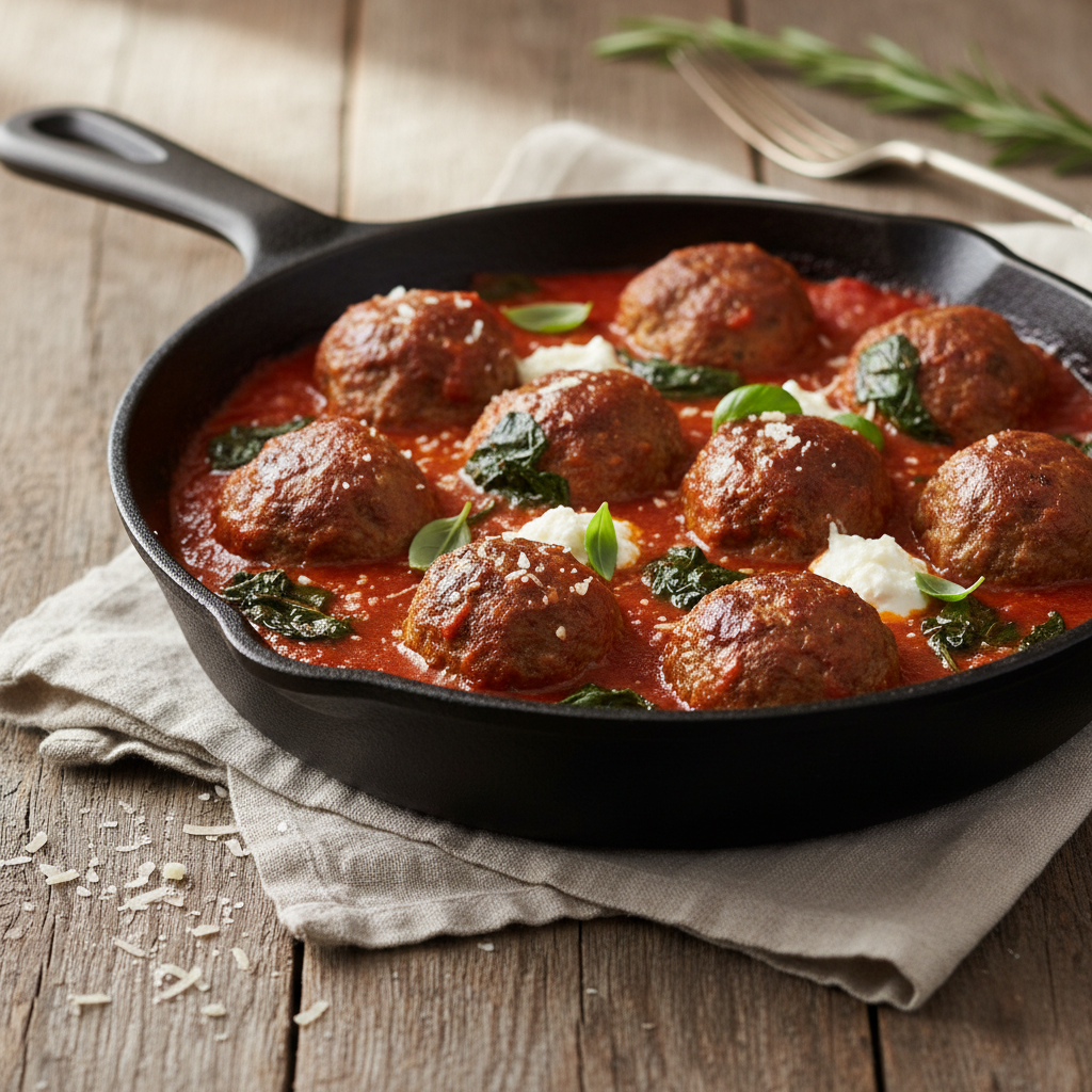 One-Pan Turkey Meatball Skillet with Spinach