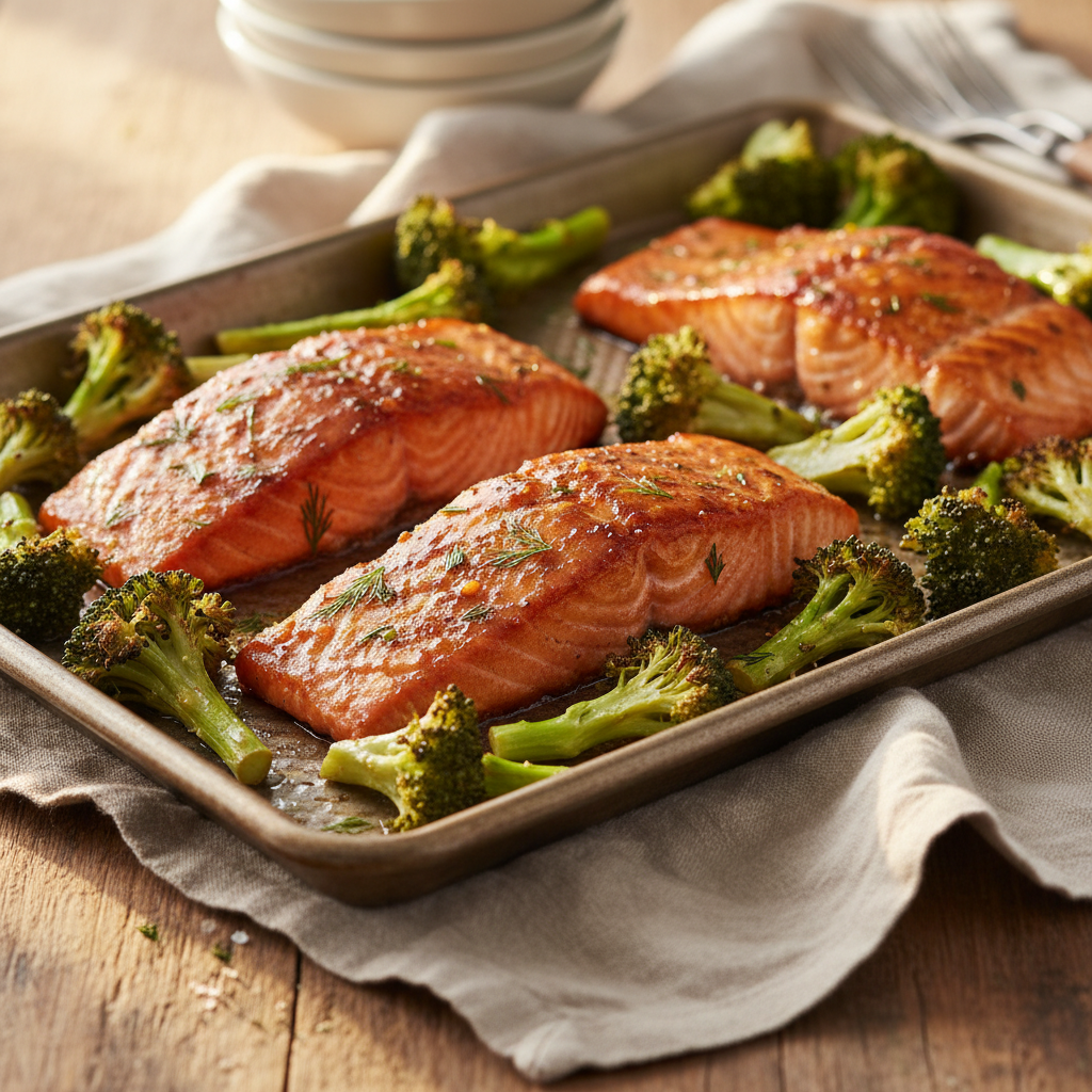 One-Pan Honey Garlic Salmon & Broccoli