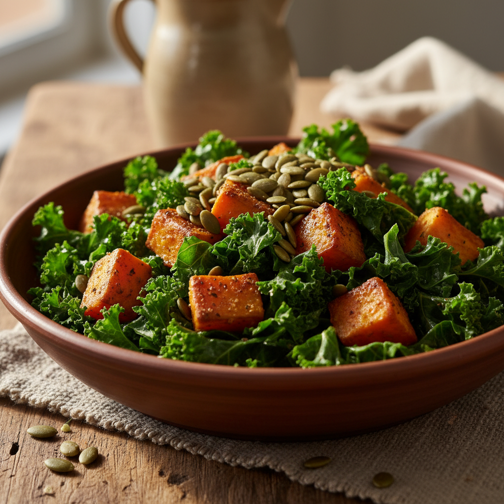 Massaged Kale Salad with Roasted Sweet Potato