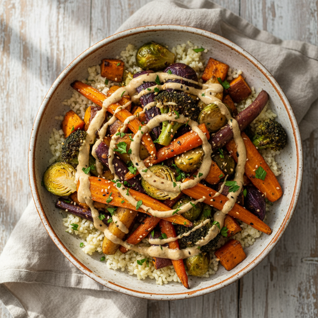 Roasted Vegetable Grain Bowl with Cauliflower Rice
