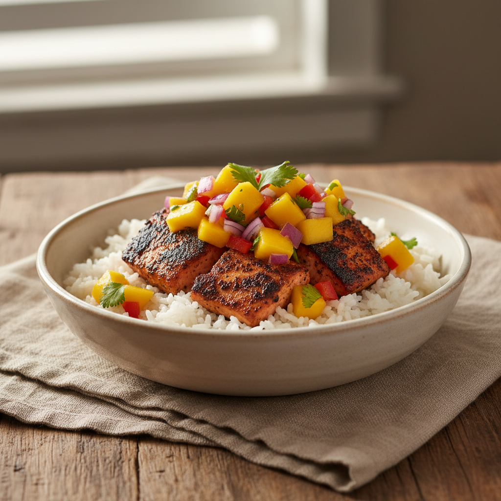 Blackened Salmon Bowl with Mango Salsa