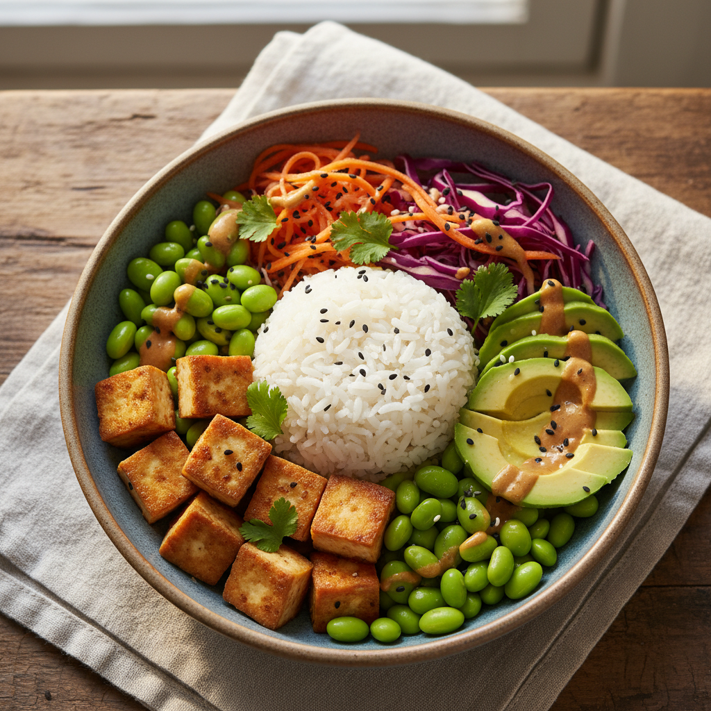 Crispy Tofu Buddha Bowl with Ginger Dressing